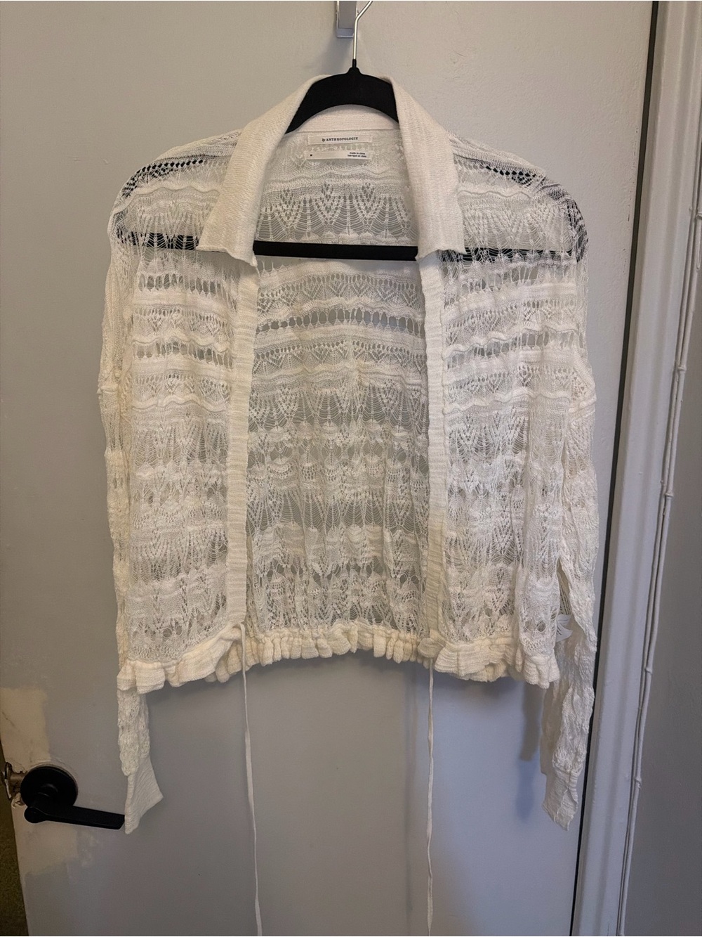 Anthropologie White Open-Knit Collared Cardigan